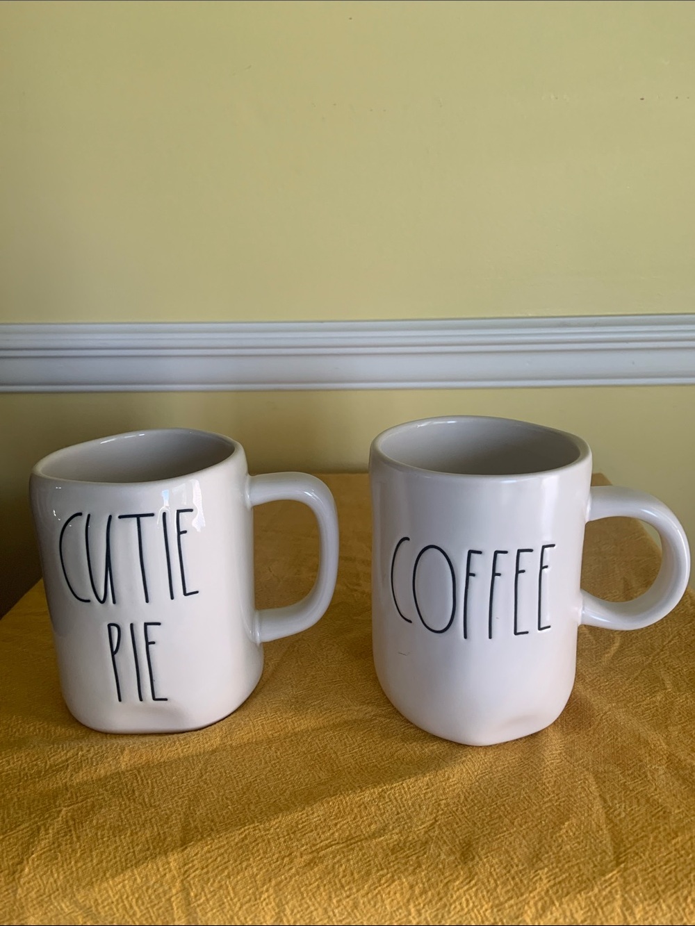 Rae Dunn Artesian White Ceramic Mugs - "COFFEE" & "CUTIE PIE" Set of 2